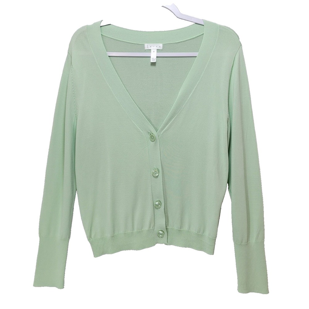 Leith Cardigan Sweater Womens M Green Knit Button Stretch Teacher Preppy Easter